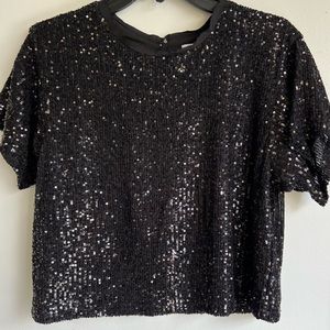 EVERY Black Sequin Short Sleeve Top (Dillards Brand) size small